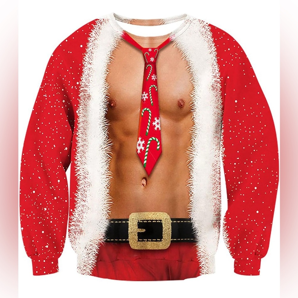New-XXL Sexy Mens Festive Red Novelty Christmas Sweater